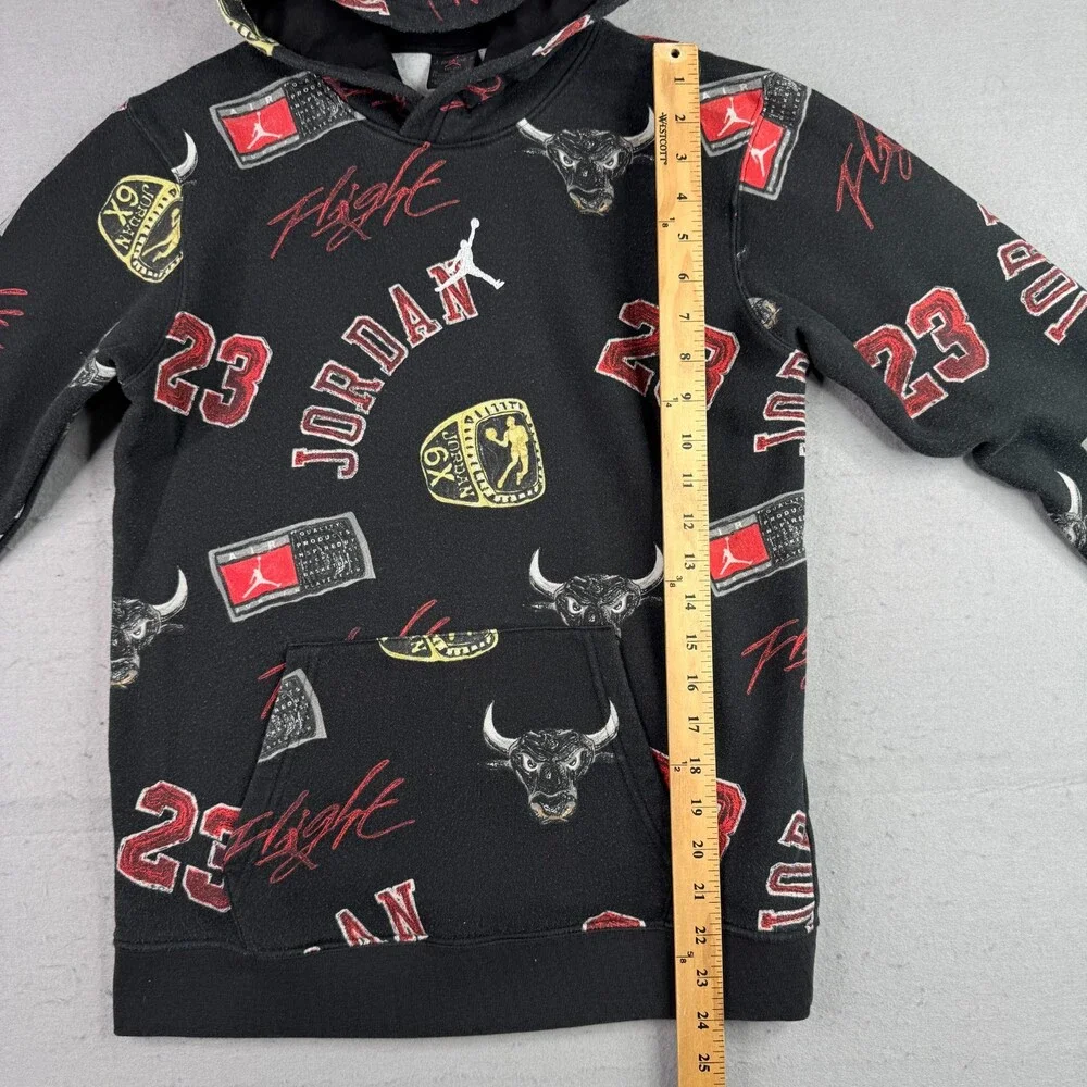 Air Jordan All Over Print Hoodie Youth XL Black Flight 23 Bulls Jumpman